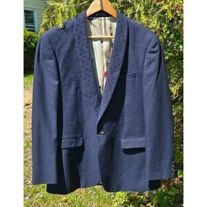 Tazio Italy Embellished Silk Lined Navy Sport Coat Suit Jacket Sz. 42R
